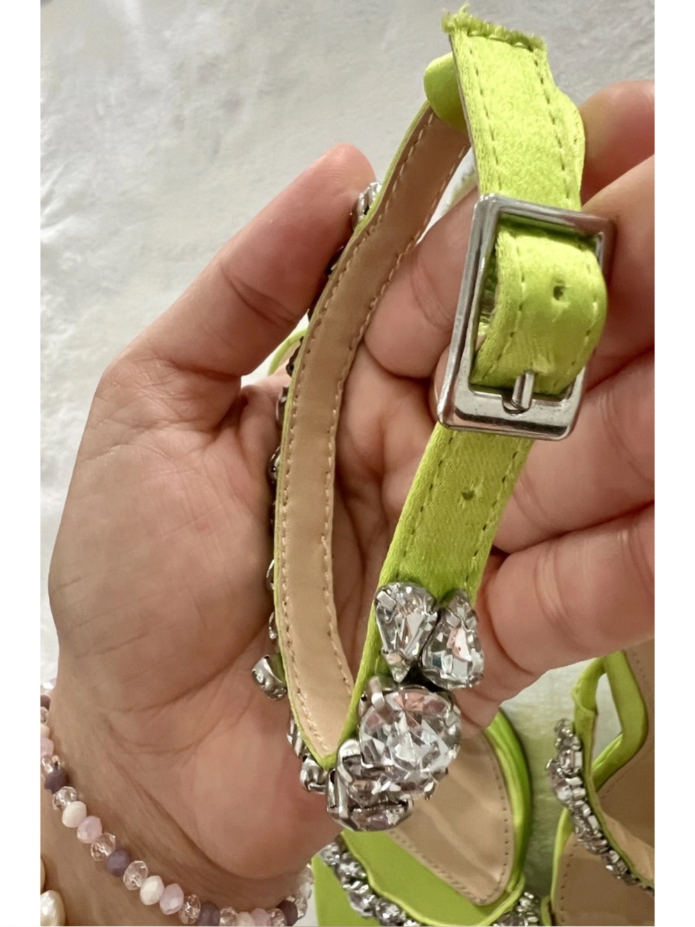 Betsey Johnson SB-Perry Citron Rhinestone Flare Heel Sandals Sz 7 M Like New - Picture 11 of 16